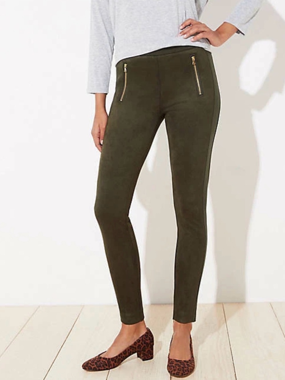 Loft Olive Ponte Skinny Women’s Pants & Zip Pockets size S casual